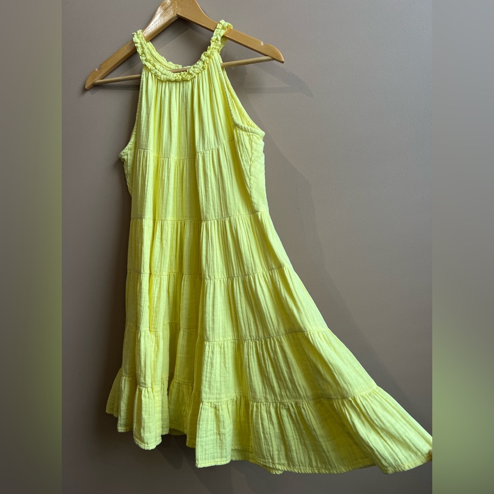 Elan Sunshine Yellow Cotton Tiered Halter Neck Dress W/ Ruffle Hem. Medium. - Picture 10 of 13